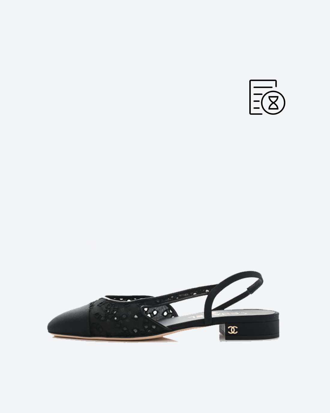 CHANEL Tweed Cotton Grosgrain Cap Toe CC Slingback Black